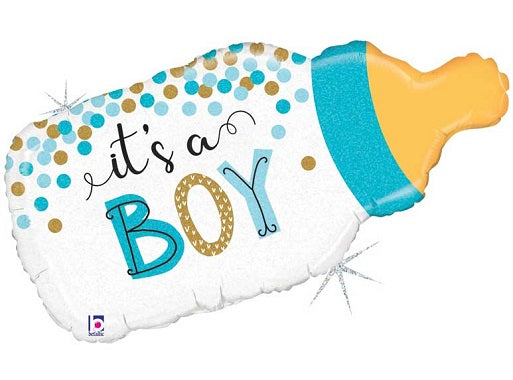 Confetti Baby Bottle Boy Shape Foil Balloons