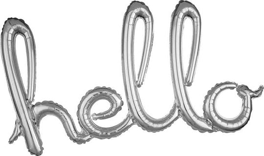 'hello' Silver Script Balloon