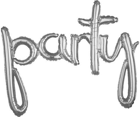 'party' Silver Script Balloon