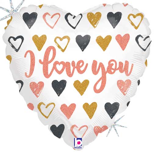 I Love You Rose Gold Hearts Foil Balloons