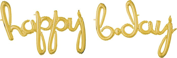 'happy bday' Gold Script Balloon