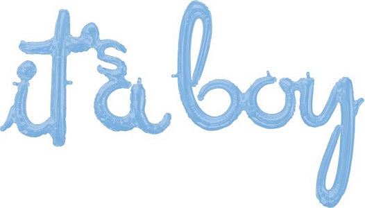 'it's a boy' Pastel Blue Script Balloon