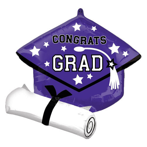 Grad Cap and Diploma Purple Shape