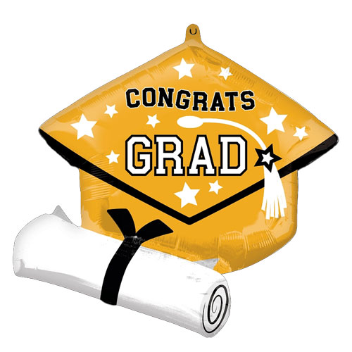 Grad Cap and Diploma Gold Shape