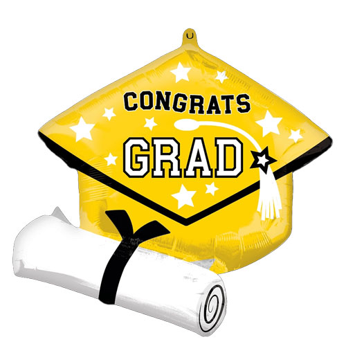 Grad Cap and Diploma Yellow Shape