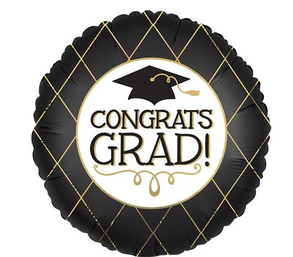 Grad Satin Black & Gold Foil Balloons