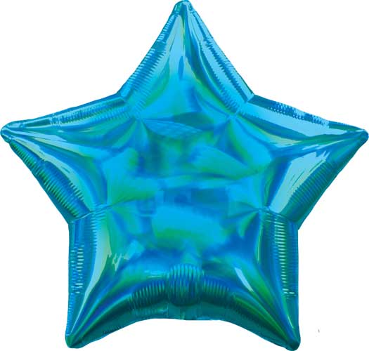 19 inch Cyan Iridescent Star Foil Balloons