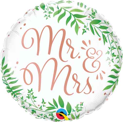 Mr. & Mrs. Elegant Greenery Foil Balloons