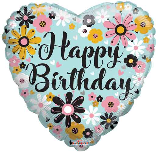 Birthday Flowers Teal Foil Balloons