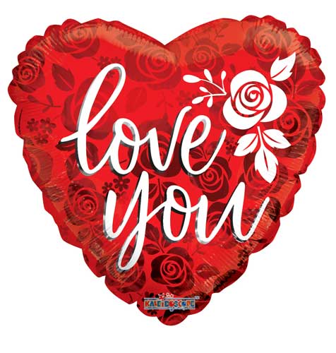 I Love You Rose Pattern Foil Balloons