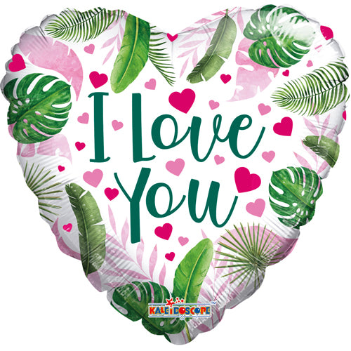 I Love You Hearts and Leaves Foil Balloons