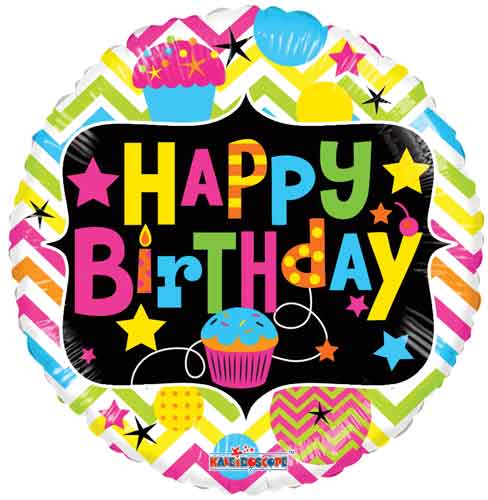 Birthday Cupcake Neon Non-Foil Balloons