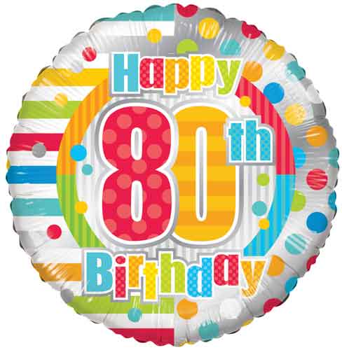 80th Birthday Dots & Lines Foil Balloons