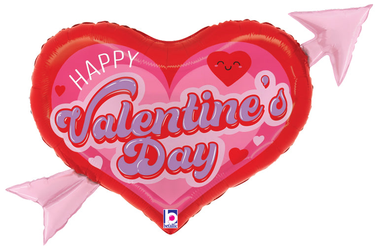 Retro Valentine's Day Heart Arrow Jumbo Foil Balloon