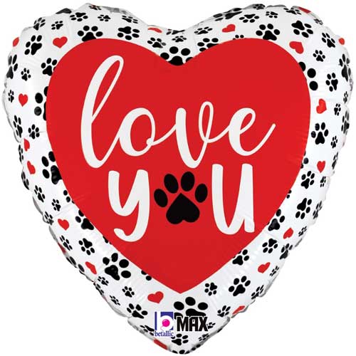 Love You Paw Prints Foil Balloons