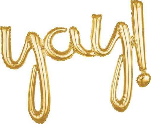 'yay!' Gold Script Balloon