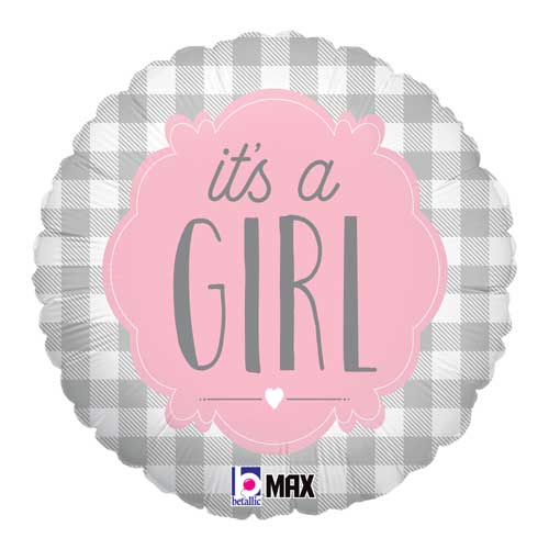 It's A Girl Buffalo Plaid Foil Balloons