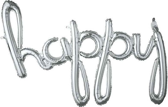 'happy' Silver Script Balloon