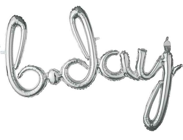 'bday' Silver Script Balloon