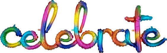 'celebrate' Rainbow Script Balloon