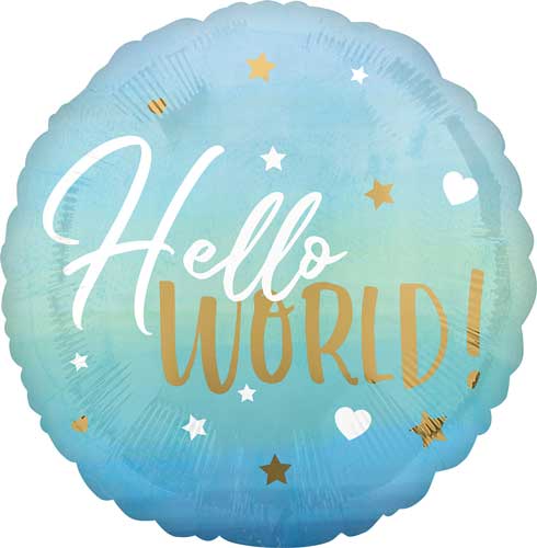 Hello World Blue Boy Foil Balloons