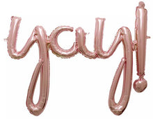 'yay!' Rose Gold Script Balloon