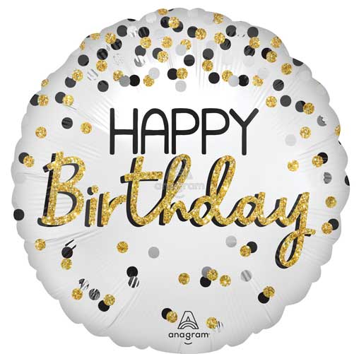 Black, Silver and Gold Birthday Foil Balloons