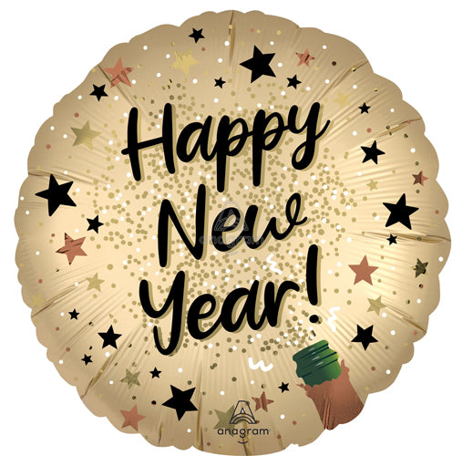 Happy New Year Satin Natural Sparkle Foil Balloons