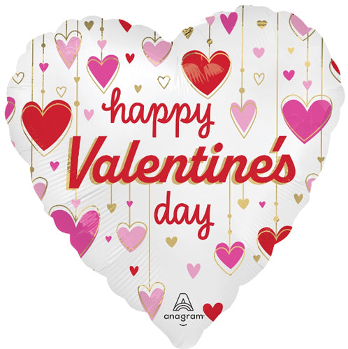 Happy Valentine's Day Satin Dangling Hearts Foil Balloons