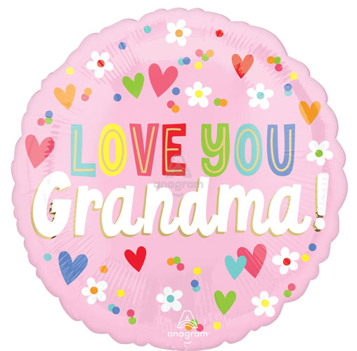 Love You Grandma Hearts & Flowers Foil Balloons