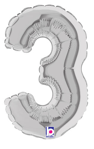 7 inch Silver Number 3 Megaloon Balloon