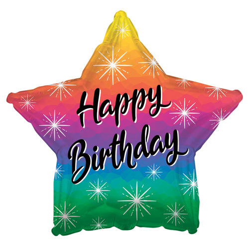 HBD Rainbow Star Foil Balloons