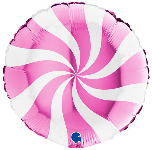 White & Fuchsia Candy Swirl Foil Balloons