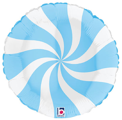 Swirly White & Pale Blue Candy Foil Balloons