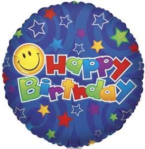 Birthday Blue Smiley Foil Balloons (single-sided)