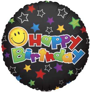 Birthday Black Smiley Foil Balloons (single-sided)