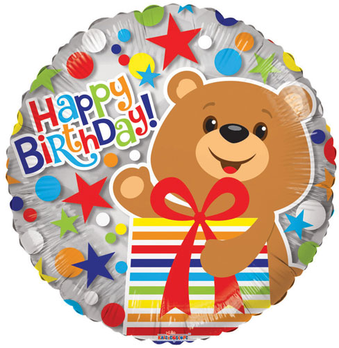 Birthday Bear With Present Foil Balloons