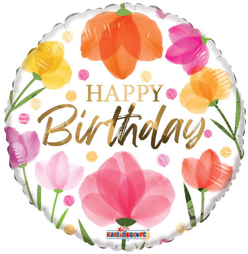 Birthday Painted Flowers Foil Balloons