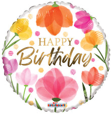 Birthday Painted Flowers Foil Balloons