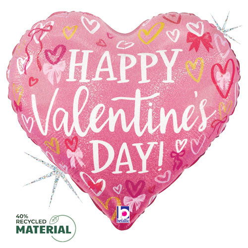 Valentine Pink Bows and Hearts Foil Balloons